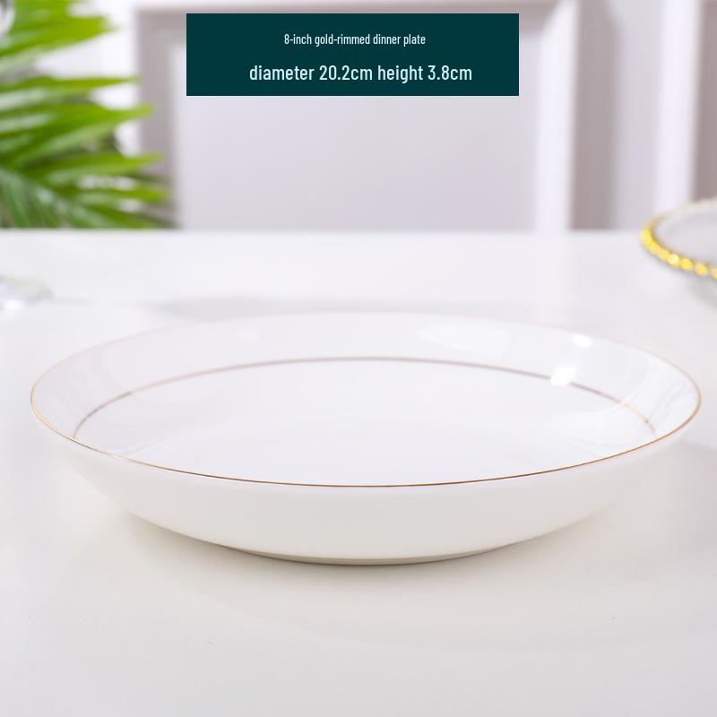 Gold-Trimmed Bone China Dinner Plate - Jingdezhen White Ceramic