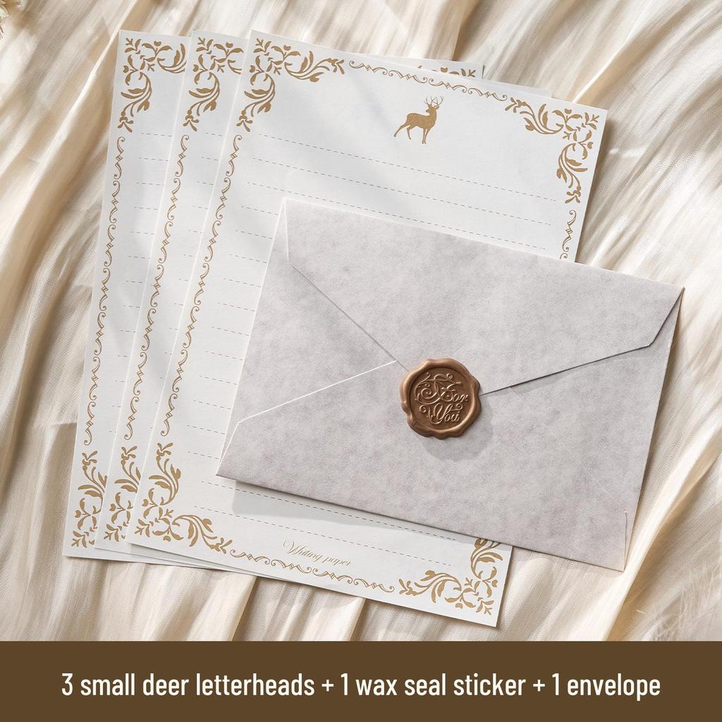Romantic Retro Nostalgic Sheepskin Texture Stationery Set with Wax Seal Stamp for Artistic Love Letters and Invitations