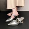Fashion High Heel Slippers Summer New Sharp Head Shallow Mouth Metal Buckle Set Foot Anti-slip Wear-resistant Heel Shoes