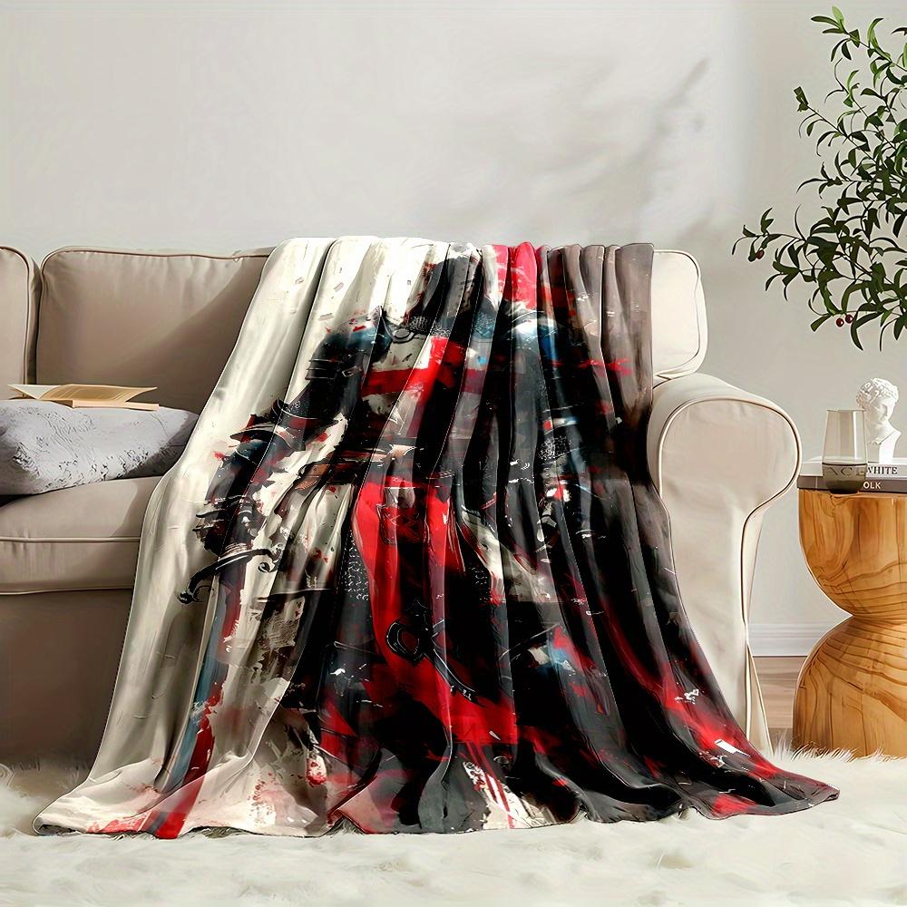 Templar Knight Flannel Blanket - Red Cross Armor Print, All-Season Cozy Throw, Perfect Gift for History Buffs & Collectors