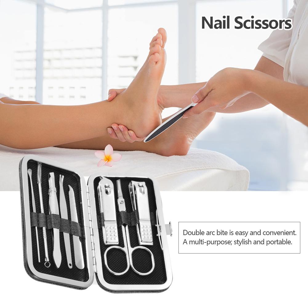 8 Pcs Stainless Steel Nail Scissors Cutter Clippers Set Fingernail Toenail (Black)