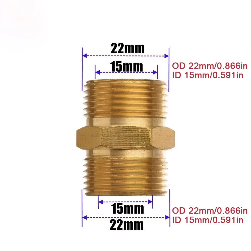 Brass Pressure Washer Hose Converter: M22-15mm Male to M22-14mm Male Thread Adapter for High Pressure Systems