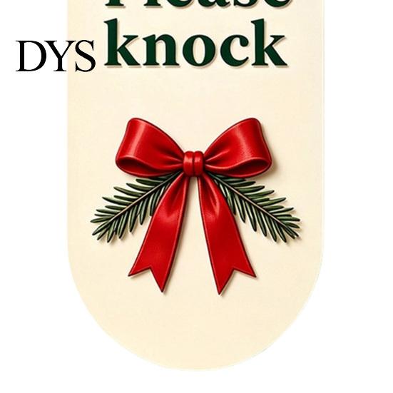 Festive Door Plaque Wooden Christmas Hanger, Santa Hat Bell Bow Hanging Sign Hanger for Knob, Holiday Home Front Entrance Decor Ornament