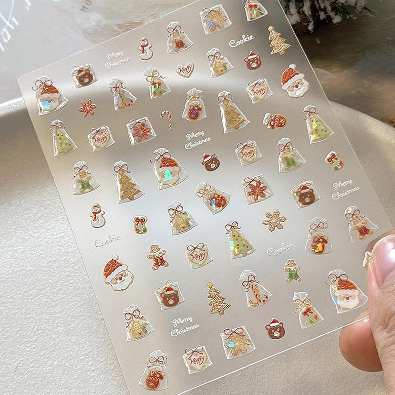 5D Jelly Shell Gloss Christmas Nail Art Stickers Santa Claus Snowflake Christmas Tree Cookie Bags Nail Stickers Decorations