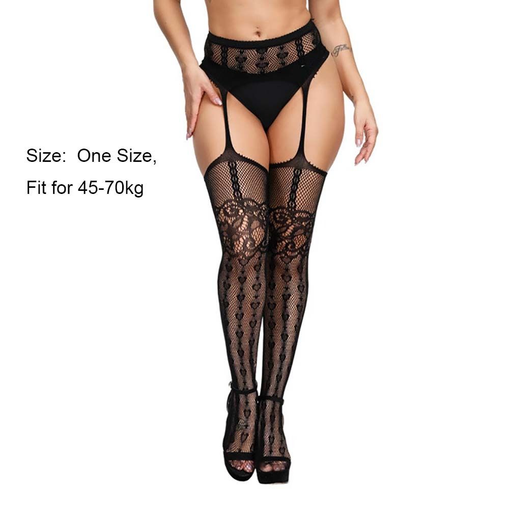 Lace Flower Mesh Pantyhose Nylon Suspender Stockings Retro Thigh High Stockings  Night Club