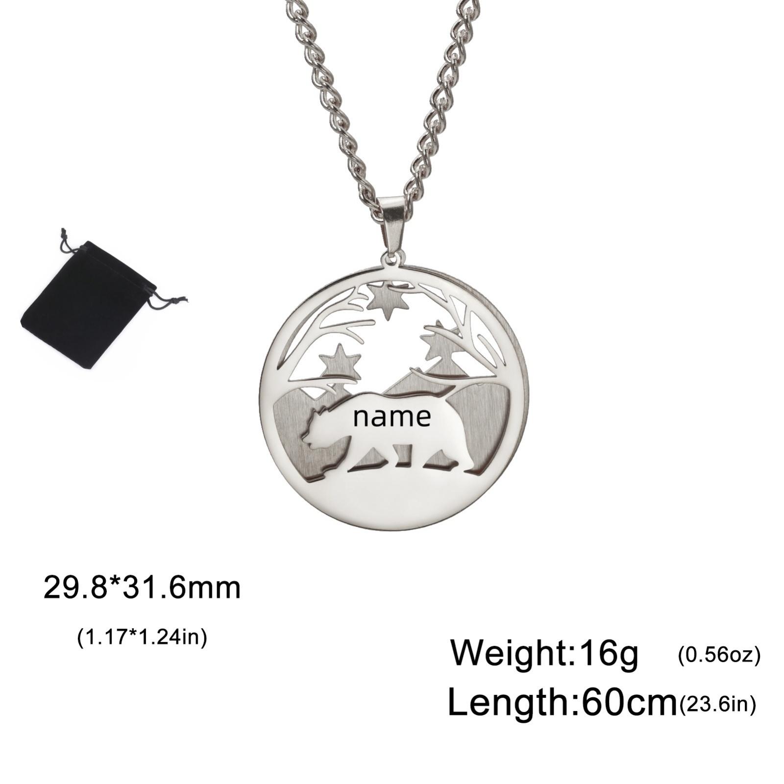Customized name text bear necklace under the stars stainless steel double-layer stacking effect animal bear jewelry gift 60cm
