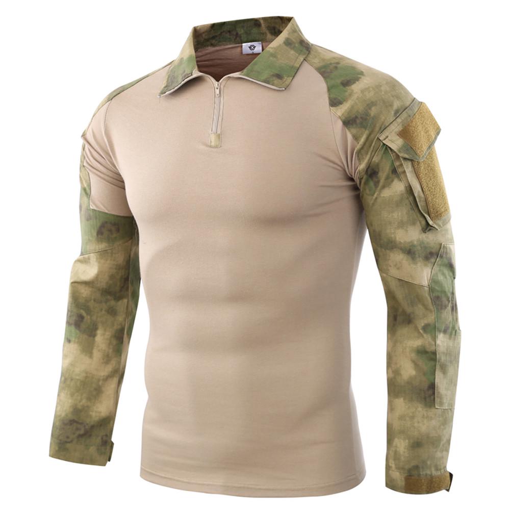 Men Tactics Camouflage Long-Sleeve Beefy Muscle Basic Solid Blouse Tee Shirt Top