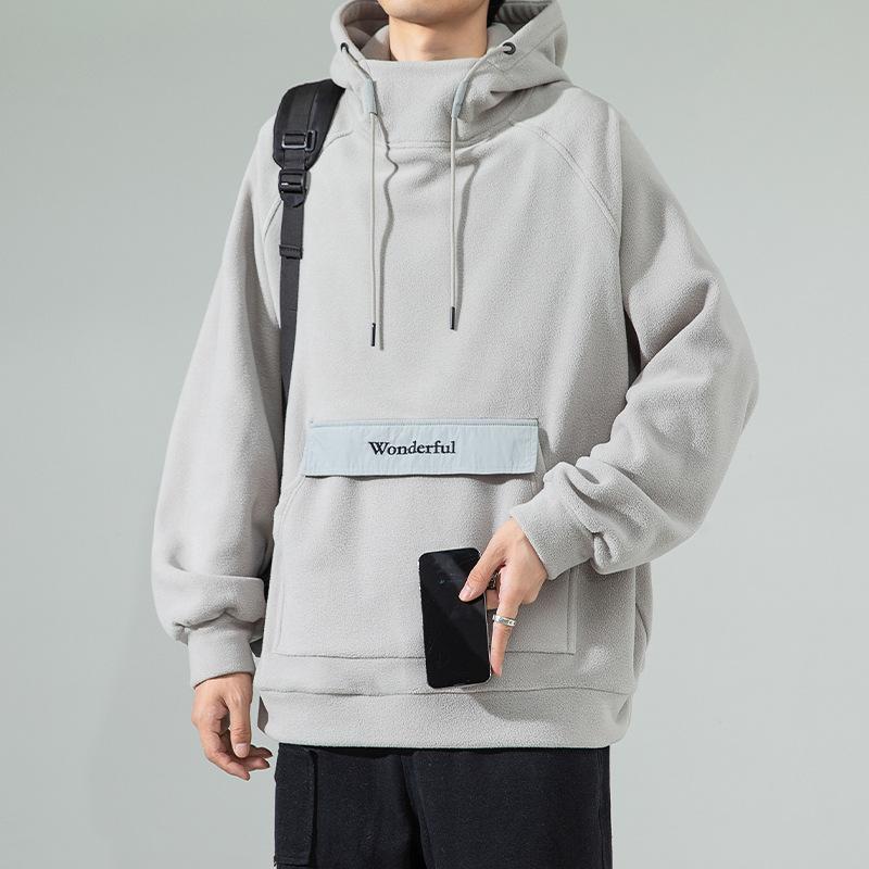 

Толстовка с капюшоном из флиса для мужчин, осень и зима, новая повседневная куртка для отдыха в японском стиле с однотонным карманом для пары 3XL серый
