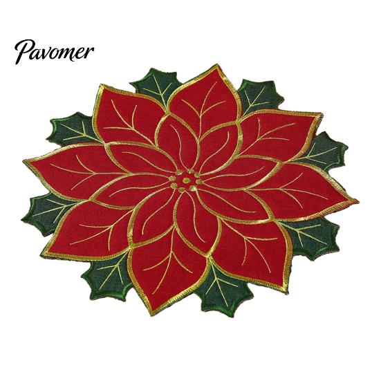 Decorative Mats for Parties Christmas Floral Leaf Placemat Dining Table, Polyester Fabric Table Seasonal Tableware Kitchen with Festive Leaves Design