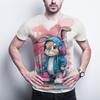 Hip-Hop Bunny Graphic Tee - Urban Streetwear Rabbit with Headphones, Splash Art Design, Soft Polyester, Men's T-Shirt