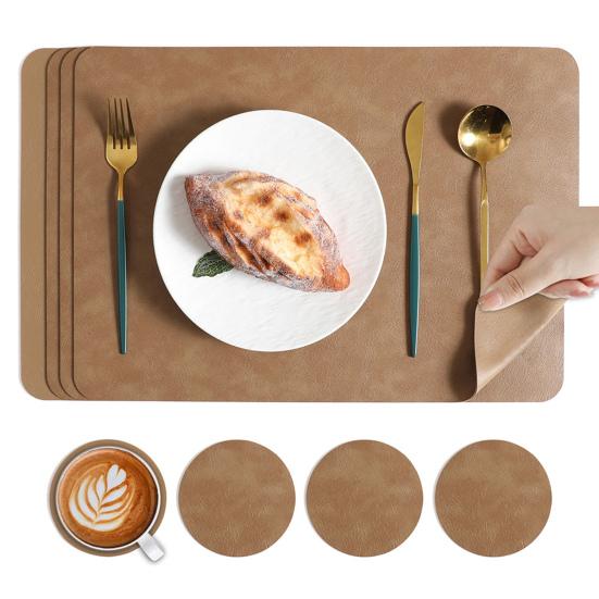 Faux Leather Placemat Coaster Dining Table Heat Insulation Pad Dual Side Waterproof Placemat for Kitchen Countertops Dining Tables