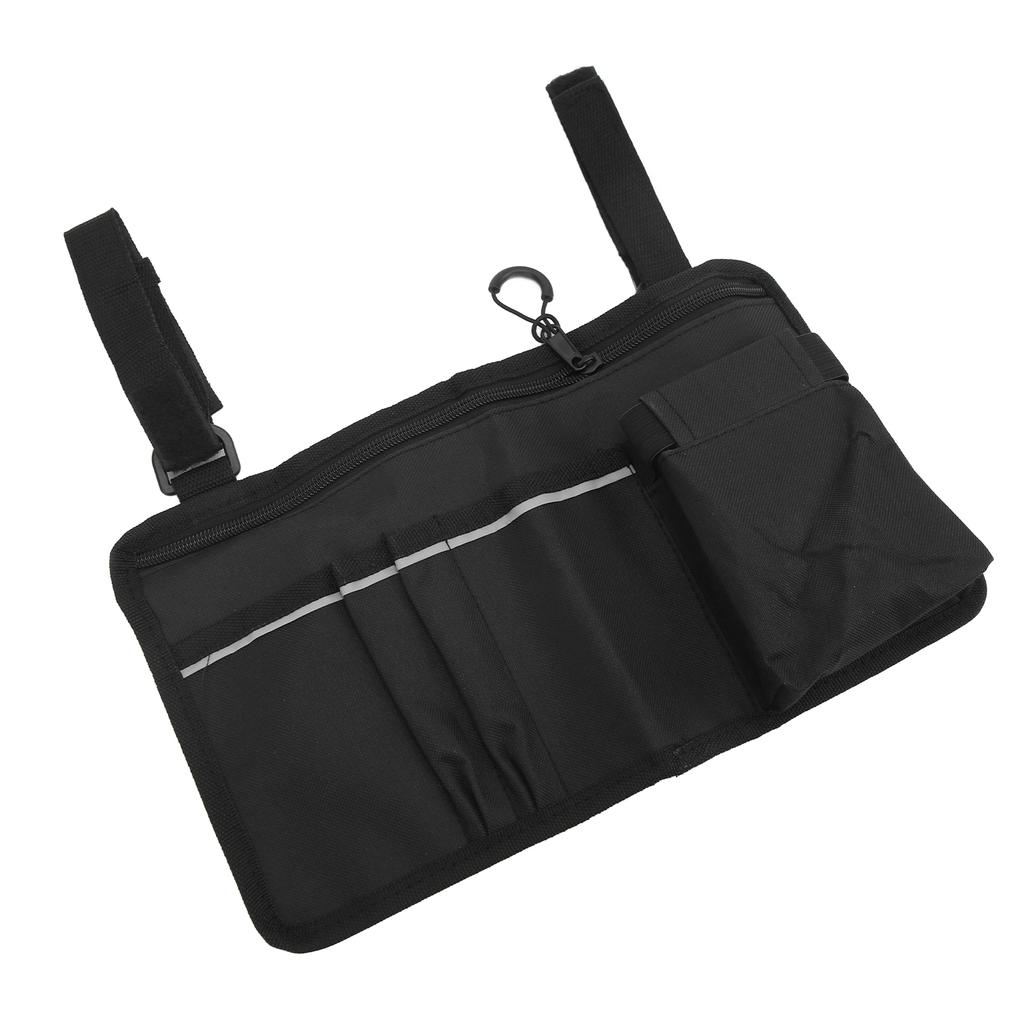 Wheelchair Side Storage Bag Organizer Waterproof Multi Pocket Armrest Pouch with Reflective Stripe Oxford Fabric for