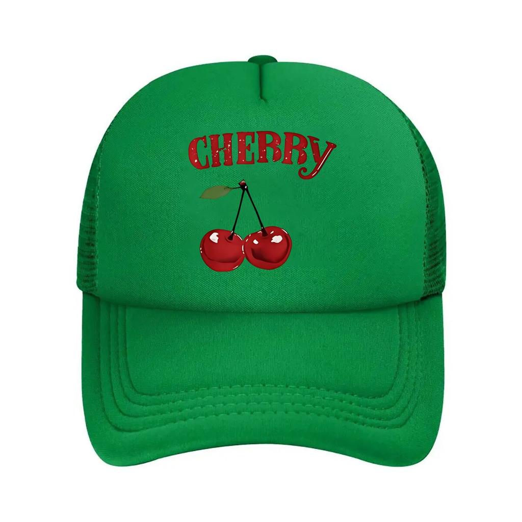 UnisexS Cherry Print Outdoor  Red  White Breathable  Casual Summer Hat with Adjustable Snapback S  Mesh Baseball Cap