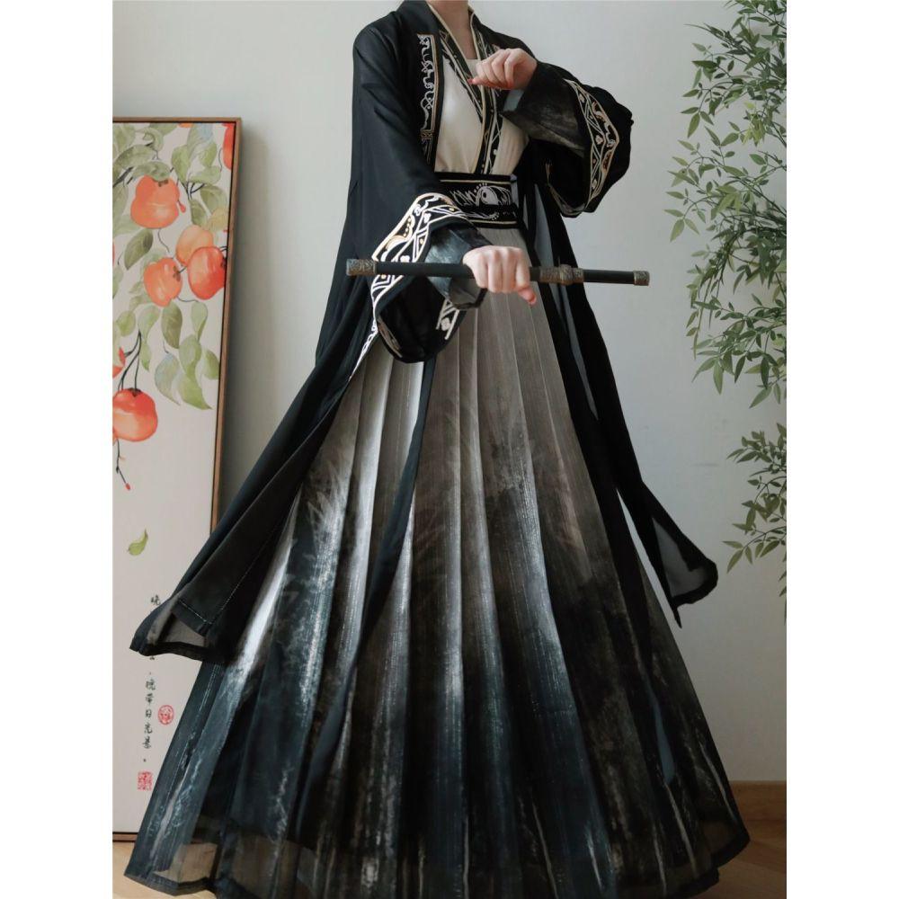 Chinese Song Dynasty Style Hanfu Men's And Women's Embroidery Suit Modified Ink Daily Suit