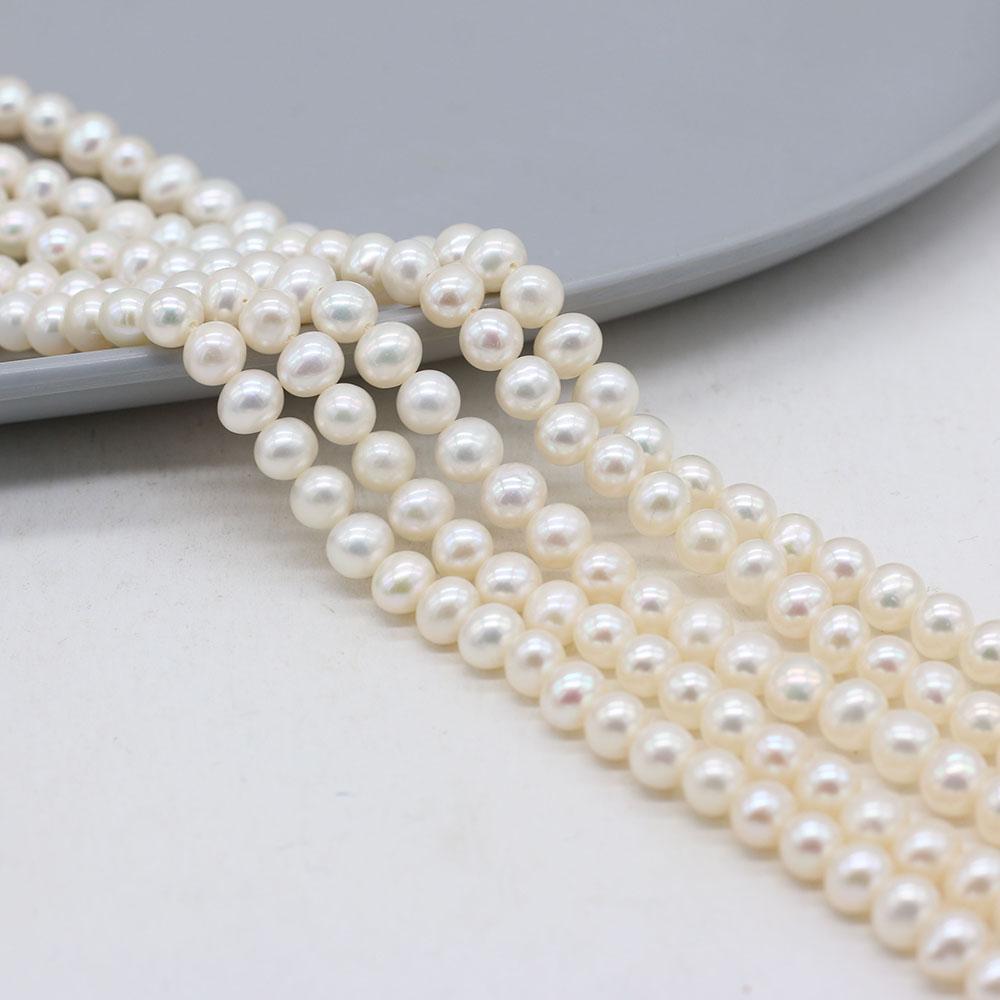 1String, 6-7mm White Natural Freshwater Near Round Pearls 36cm Loose Beads for Handmade Jewelry Craft Supplies, DIY Holiday Gifts