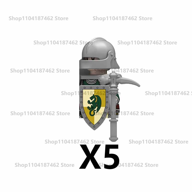 Medieval Military Castle Knight Army Set Building Blocks Green Dragon Wolf Warrior The War of Roses War-horse Weapons Brick Toys
