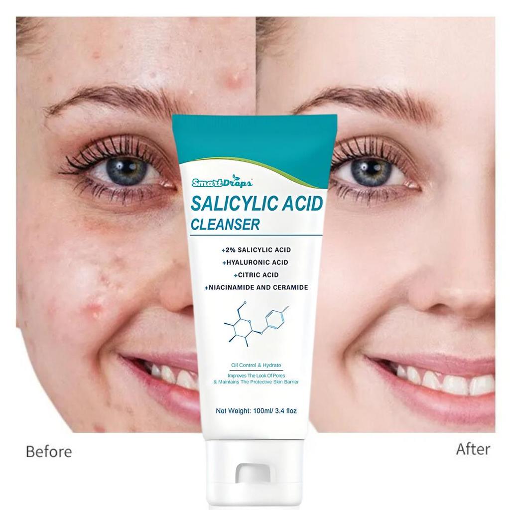 Salicylic Acid Face Cleanser Daily Face Wash 100g, Moisturizing Skin Cleansing Pores Gentle Foaming Deep Cleansing, 100ML