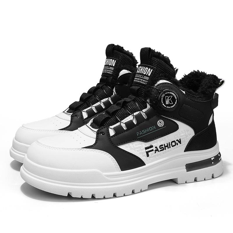 Winter new men's shoes velvet Martin shoes men's shoes men's casual sports cotton shoes rotating buttons