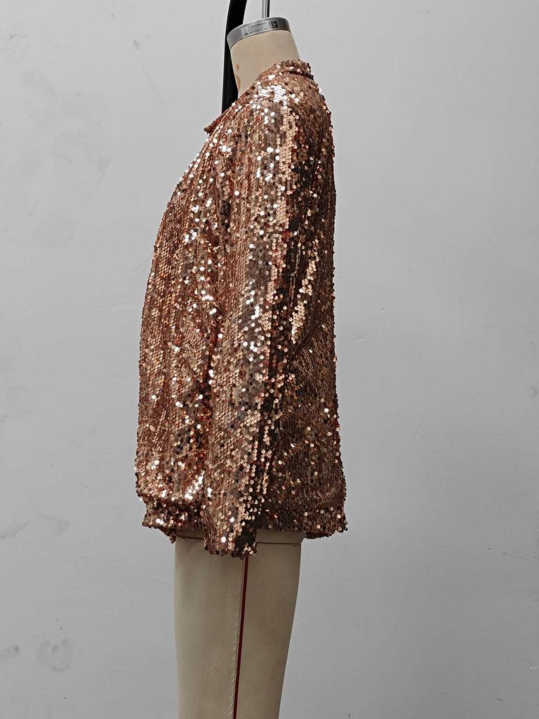 Europäische & Amerikanische Lässige Paillettenrevers Langarmjacke