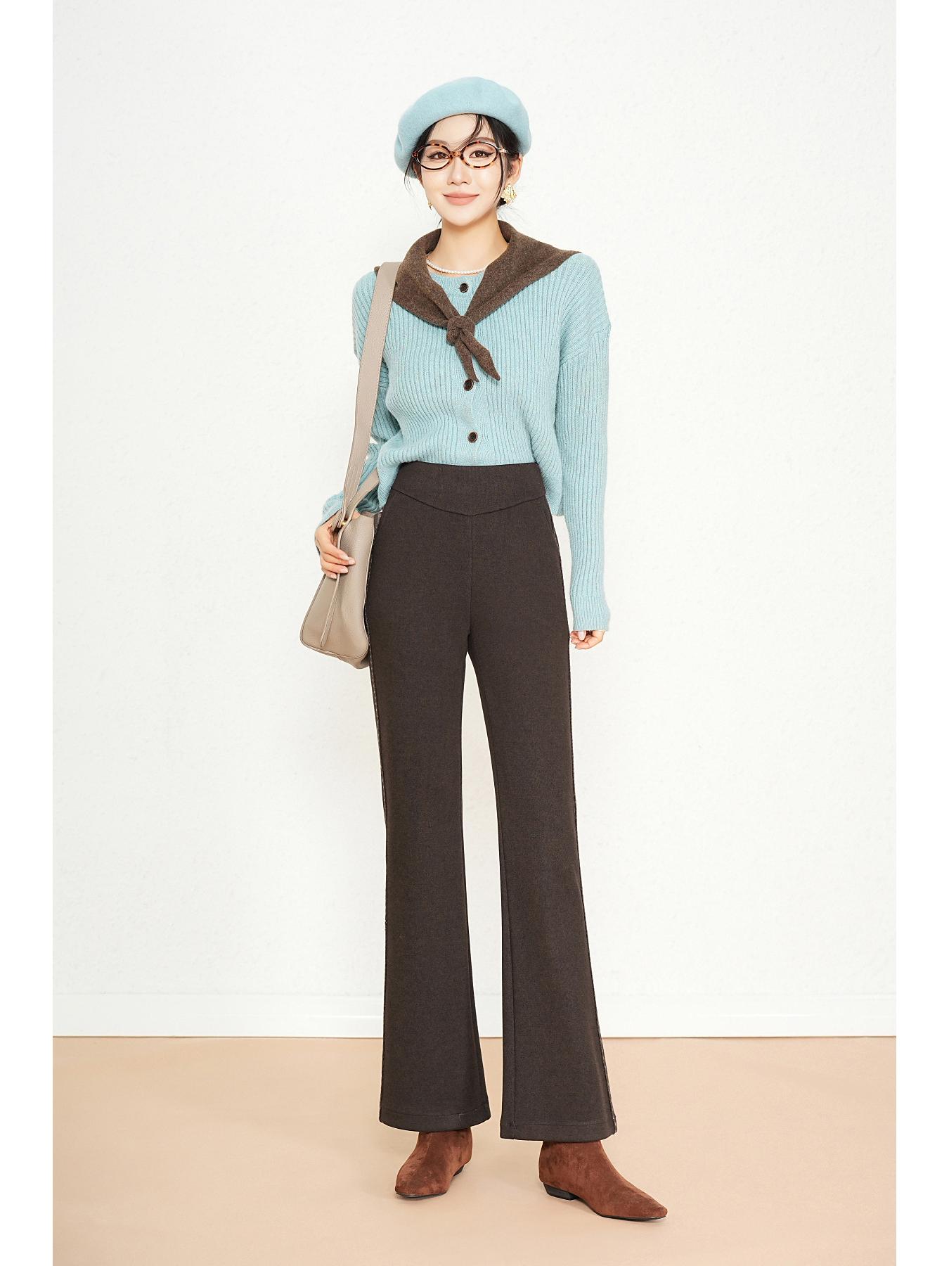 

Women’s High-Waisted Flared Wool Trousers - Fleece-Lined for Warmth and Slimming Winter Style XL (47.5-57.5 kg)