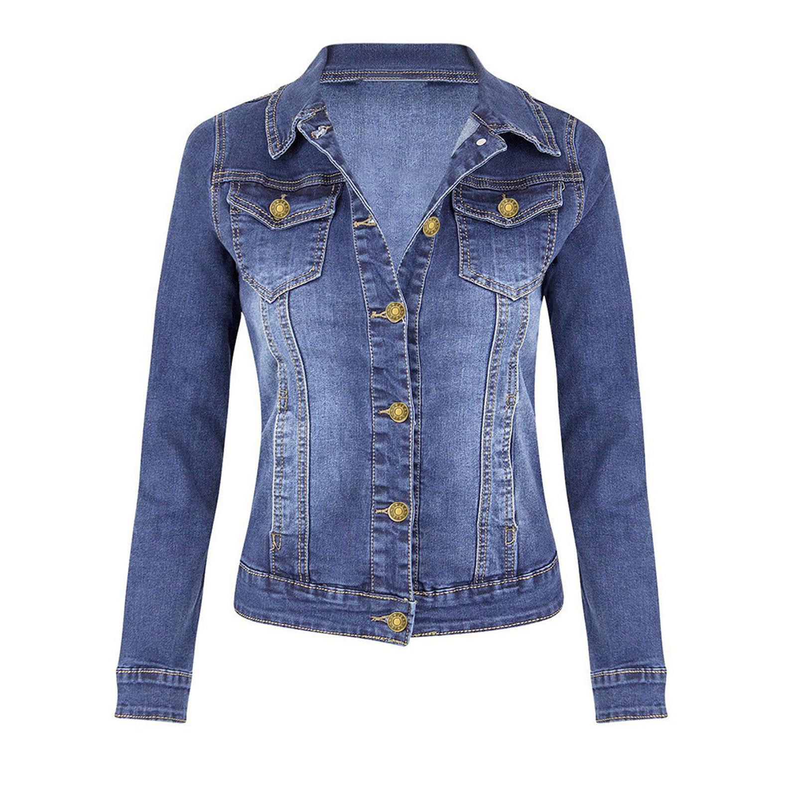 

Women s Fashion Casual Coat Long Sleeve Pocket Button Denim Jacket Coat XXL