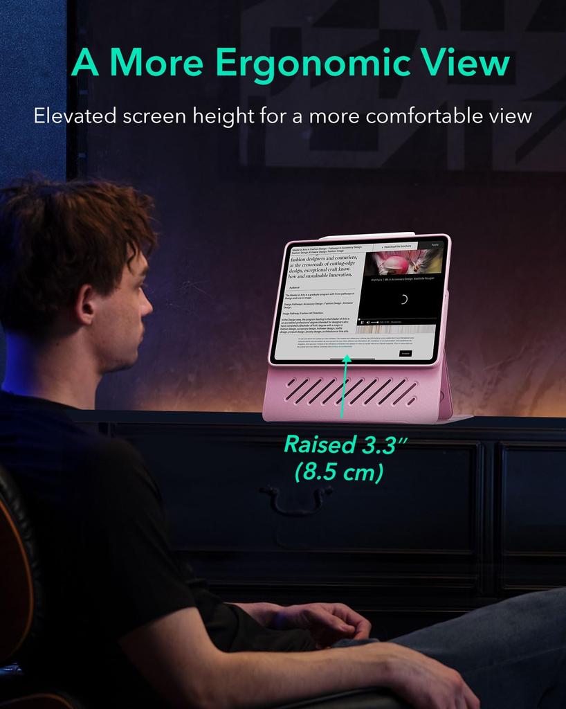 ESR iPad Pro Case Exclusive Rotating Case with Removable Magnetic 9 Adjustable Angle Rugged Shift Pink 12.9 (2022/2021, 6th/5th Generation) Cover,