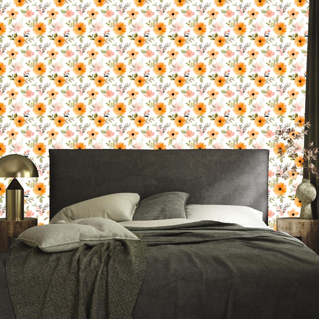 Wallpaper Flowers White, Cream and Beige for Living Room and Bedroom 50x1000
