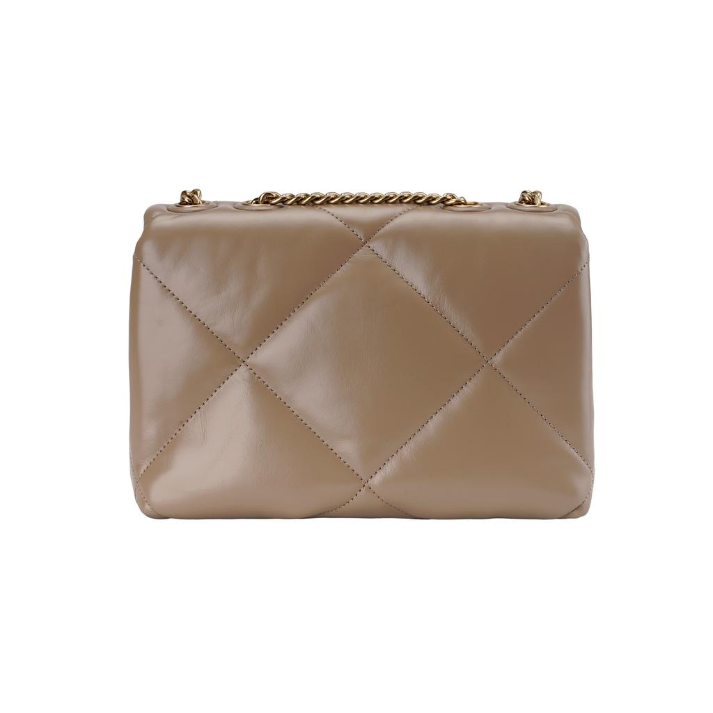 Tory Burch Kira Double T Metal Accents Diamond Quilted Napa Leather Handheld Crossbody Shoulder Bag Small Women handbags Gray Brown Oak 154706-250