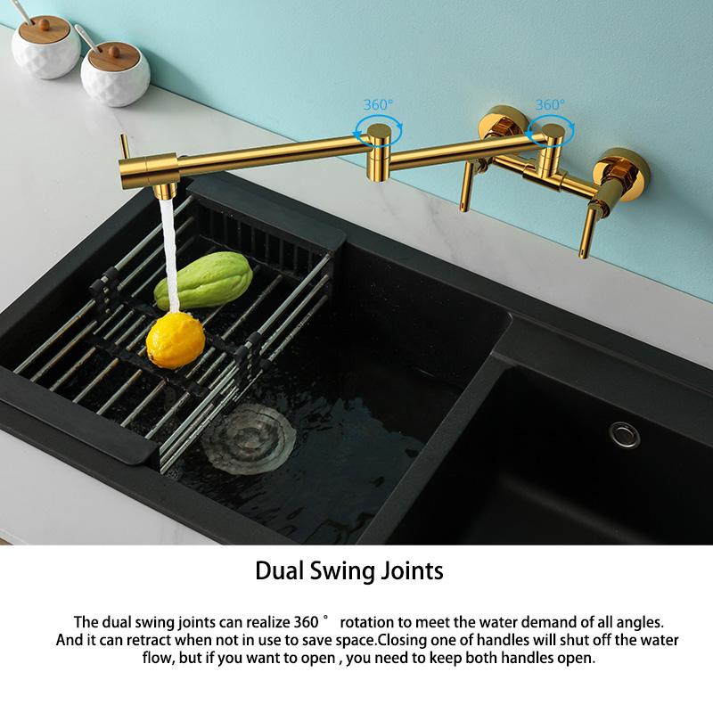 Pot Filler Faucet Wall Mounted Kitchen Mixer Solid Brass Swivel Spout Hot And Cold Water With Dual Handle