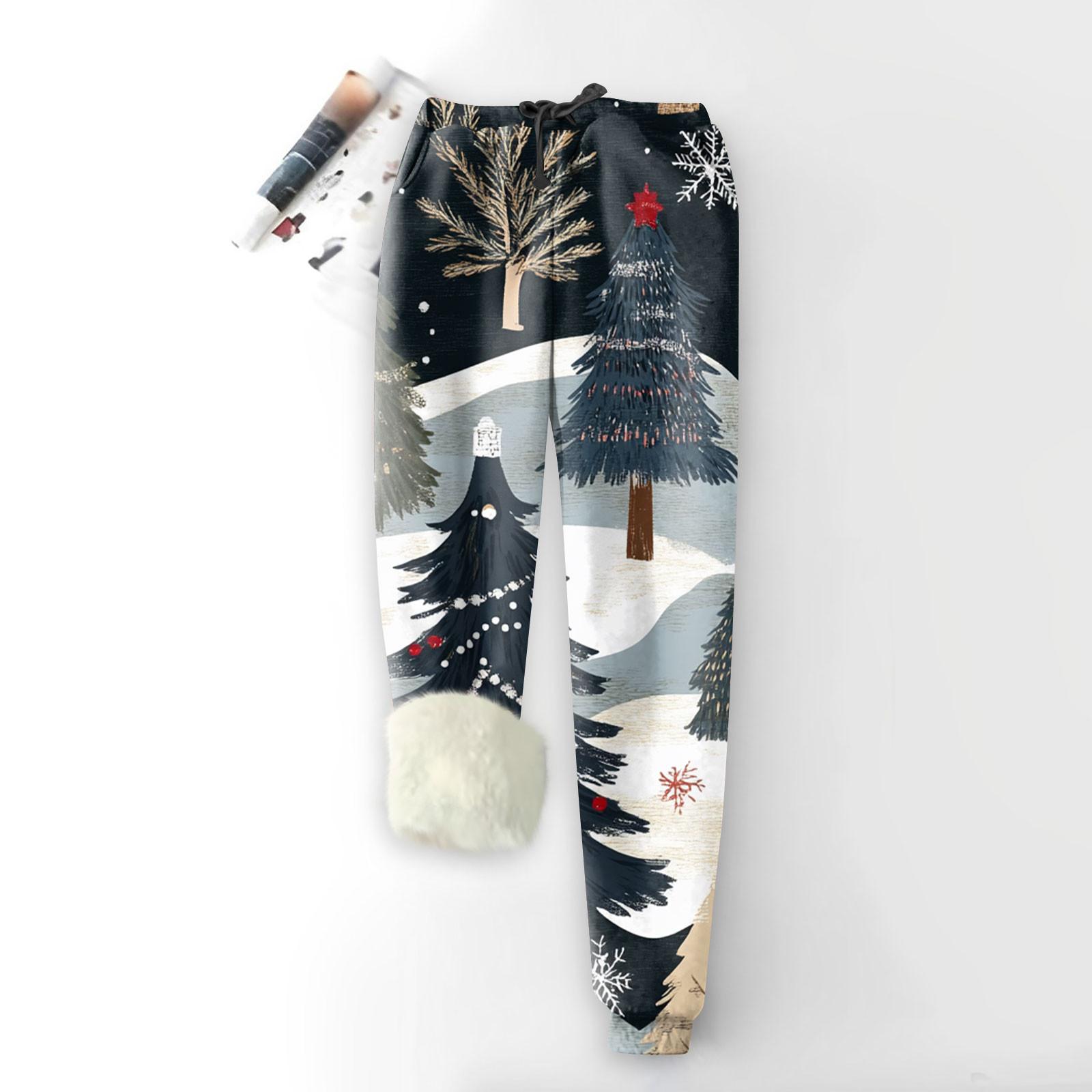 

Женские модные рождественские спортивные свободные утолщенные теплые флисовые брюки с принтом XL тёмно-синий
