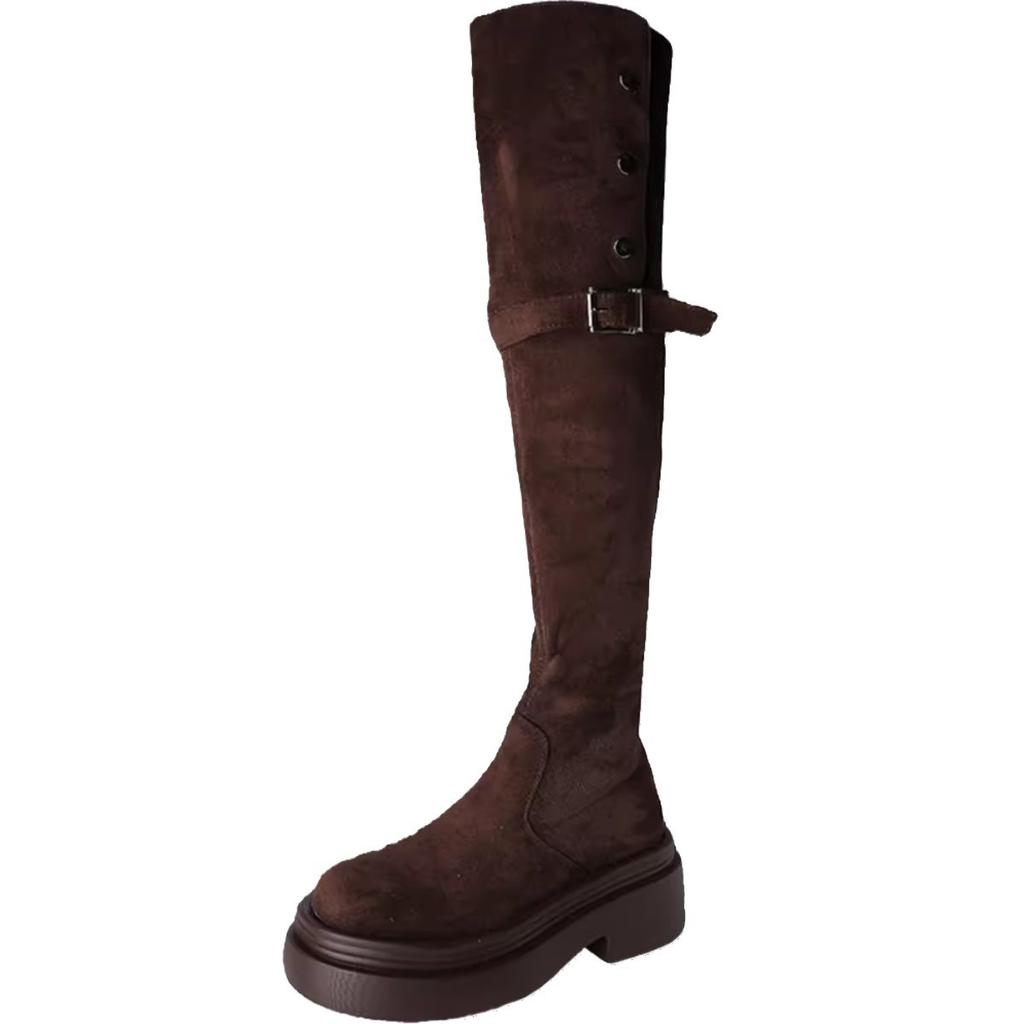 Módní kmen dvě nosit složené boty na silné podrážce dětské nové boty na silném podpatku ke koleni rytířské boty na podzim a zimu 2025