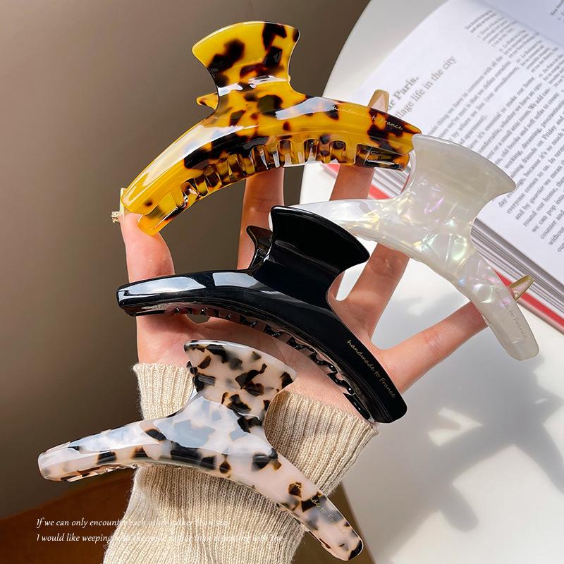 French Retro Leopard Print Acetate Hair Claw Clip for Bun & Ponytail