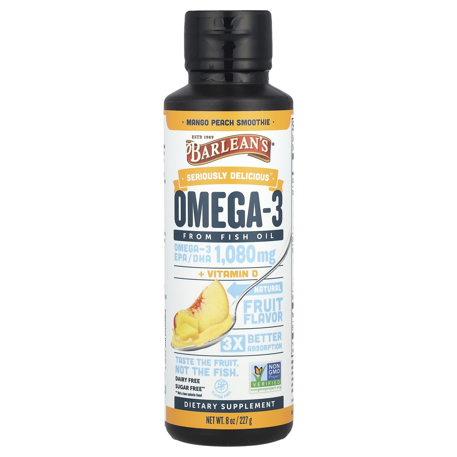 

Barlean S, Seriously Delicious®, Omega-3 from Fish Oil, Mango Peach Smoothie, 1,080 Mg, 8 Oz (227 G)