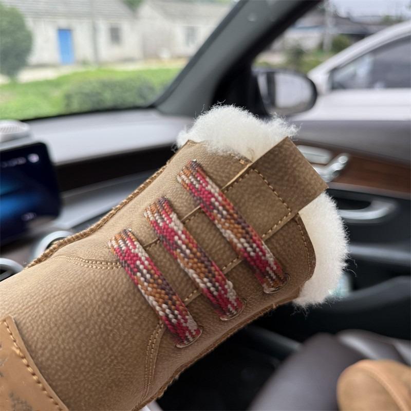 Winter new medium tube snow boots women's winter thick-soled woven with cowhide wool thickened velvet warm shoes