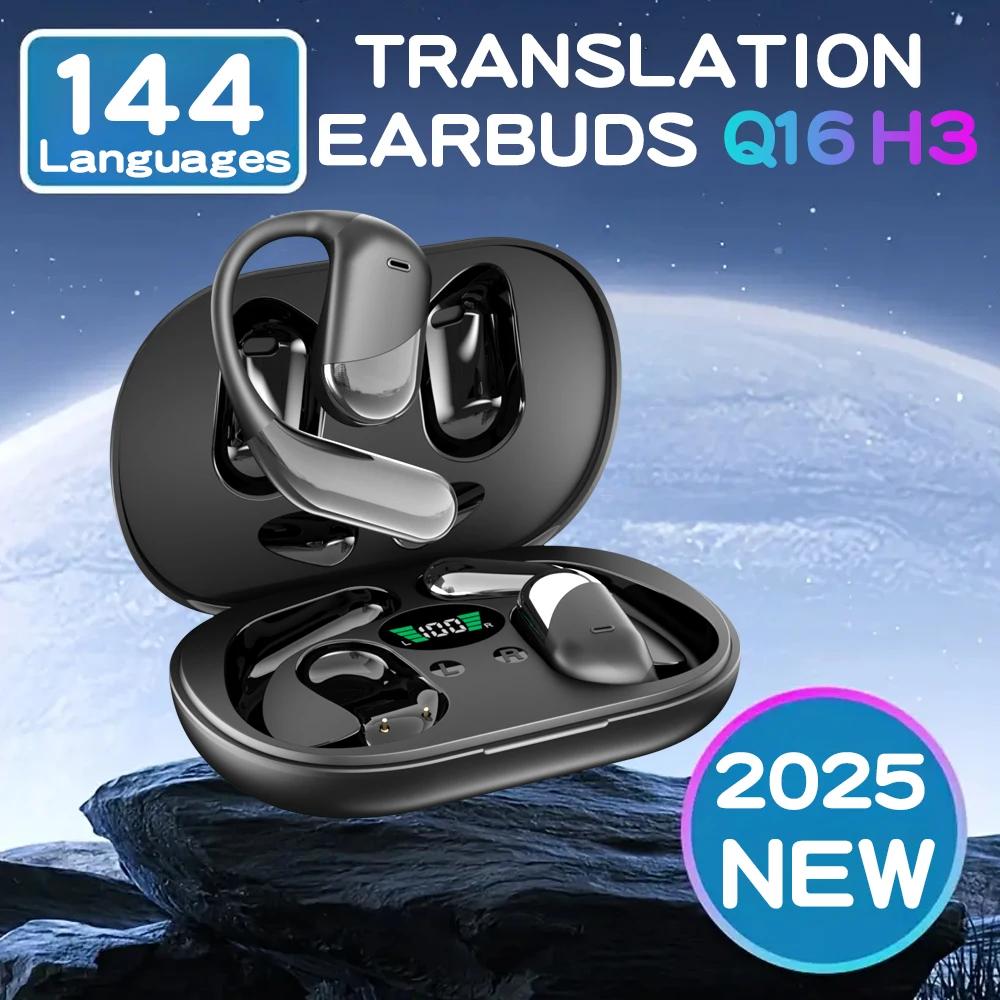 Wireless Bluetooth AI Real-time Language Translation Earphones 144 Languages Ear Hanging Headphone Translator for Travel Busine
