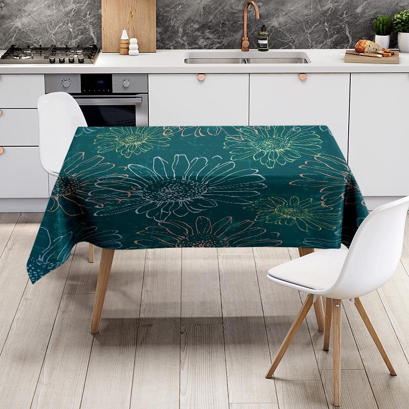 Green Floral Tablecloth Home Decor Dining Cover Soft Matte Print for Kitchen Easy Washable Large Size 180x240cm (Turquoise)