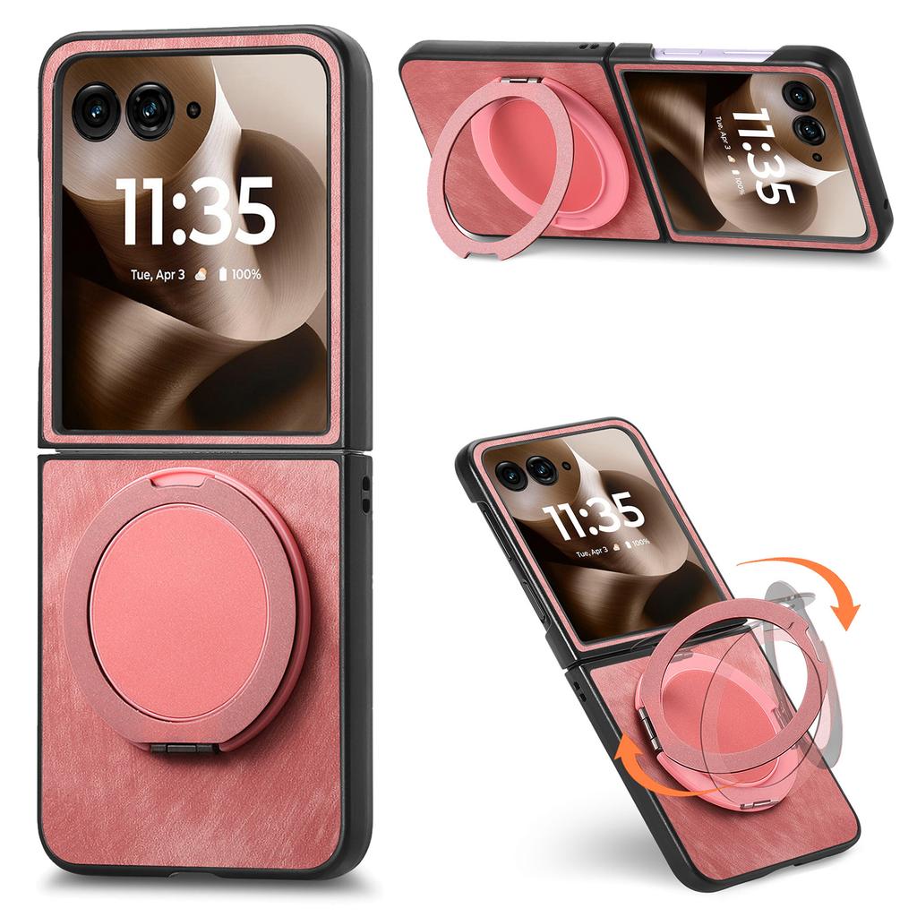 For Motorola Razr 60 Ultra 5G Phone Case with Rotating Kickstand Stress Relief Retro Leather Back Cover