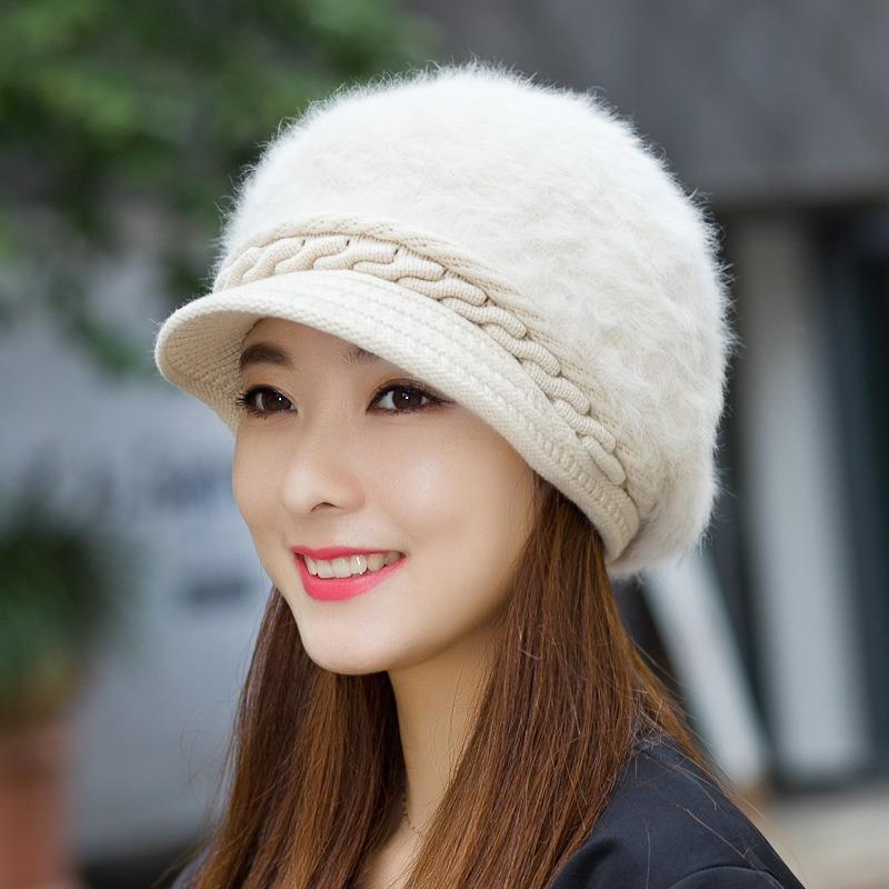 Fleece rabbit fur hat women's knitted hat winter winter thickened ear protection warm hat middle old hat women