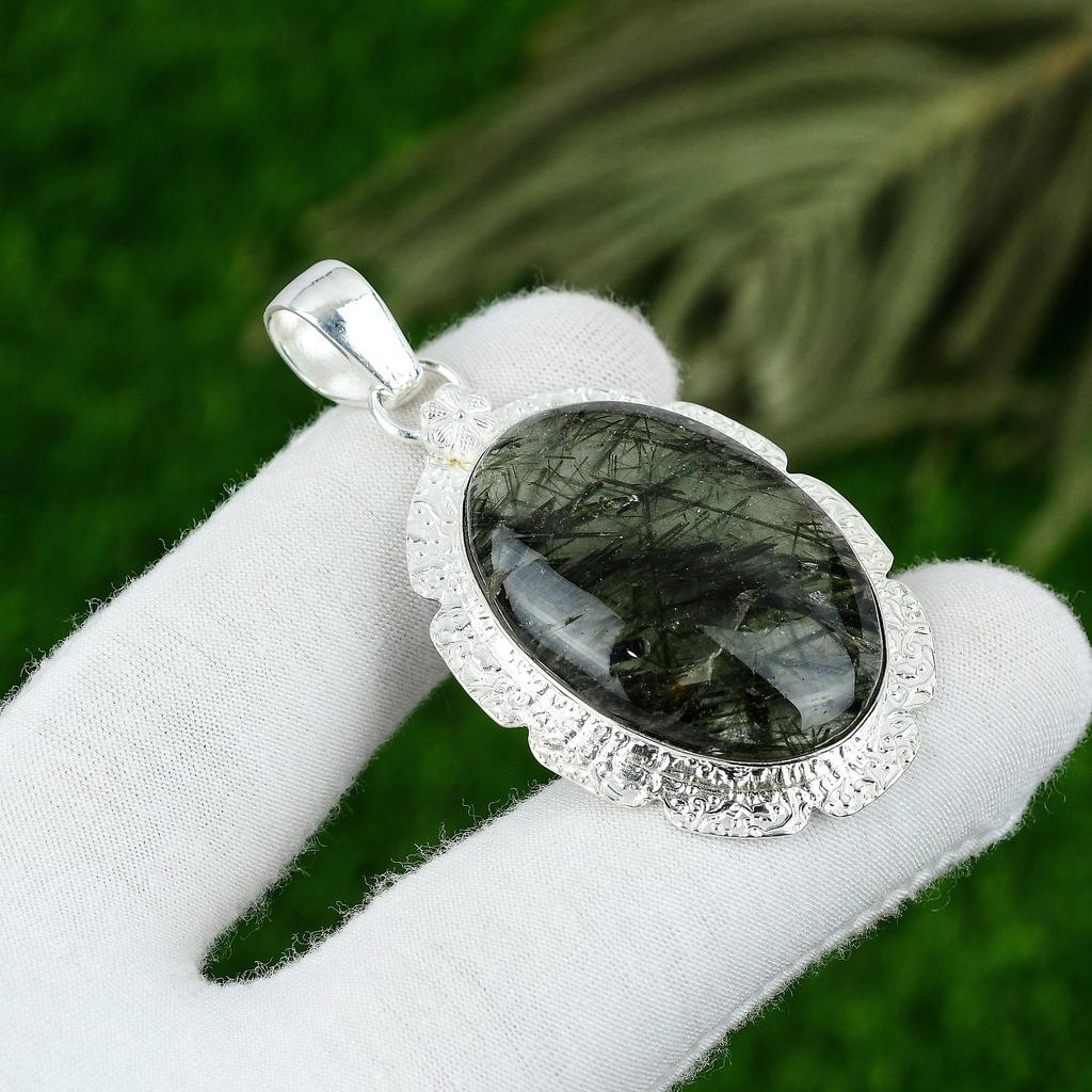 Moss Prehnite Gemstone 925 Sterling Silver Artisan Anniversary Bezel New Pendant