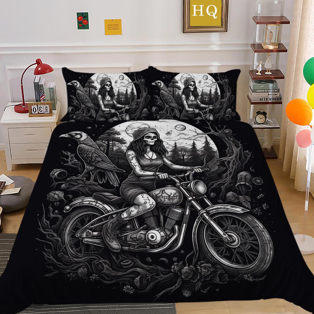 Beauty Skull Printed Comforter Cover Set Twin Size Polyester Home Bedclothes Highend Soft Duvet Cover Set