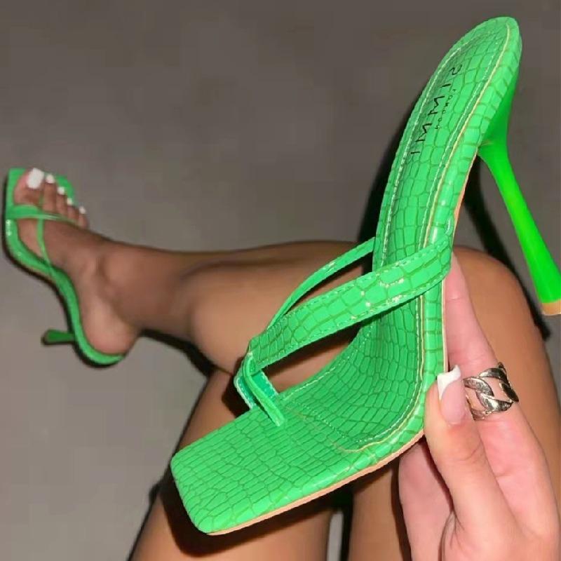 Square Head Strap Cover Toe Women's Slippers Summer New Large Size High Heels Stiletto Fashion Women's Sandals Hel