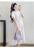 Chic Maternity Dress: Fashionable Loose Fit with Floral Embroidery and Faux Two-Piece Design
