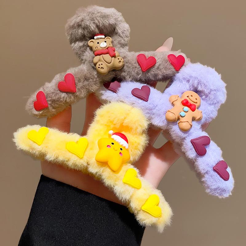 Christmas Cartoon Shark Plush Claw Clip - Cute Winter Hair Accessory