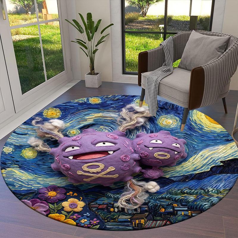 Felt Battle Pokemon Round Area Rug,Carpet Rug for Living Room Bedroom Sofa Playroom Decor,Non slip Floor Mat