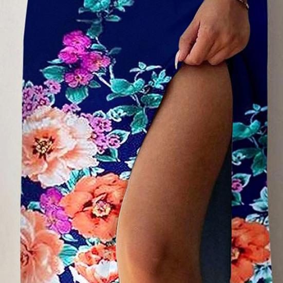 Cross Wrap V-neck Split Hem Lady Dress Summer Floral Print Sling Midi