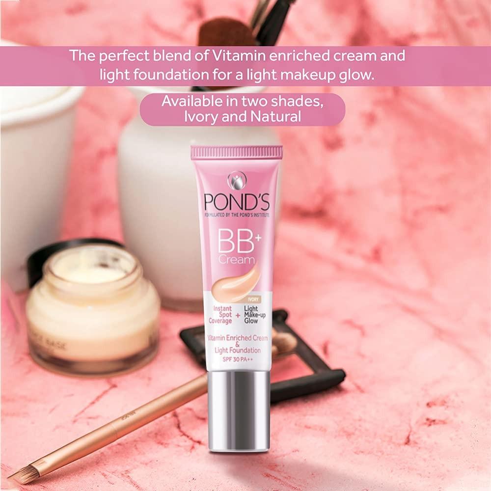 Pond's Full Coverage BB+ Cream Light 18g For All Skin Types With SPF 30 PA++ Instant Glow & Spot Coverage