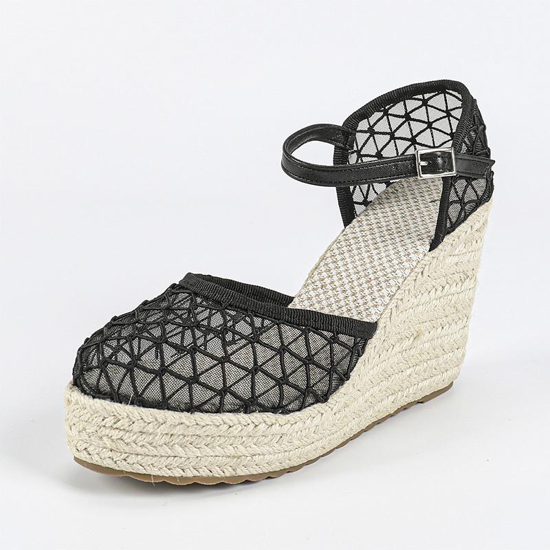 Summer Shoes Women High Heels Sandals Fashion Brand Wedges Ladies Party Shoes Wedge Sandals 10cm Black Beige Plus Size 42