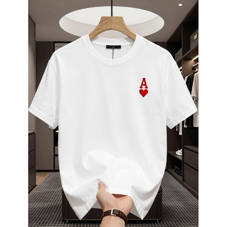 men s relaxed fit cotton t-shirt with crew neck short sleeves featuring red ace of hearts graphic print for casual daily wear S чёрный