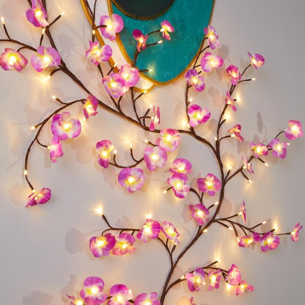 48/72/96/144LED Vine Tree Light Strip USB Charging Blossom Phalaenopsis Lamp Remote Control for Christmas Party Wall Decoration