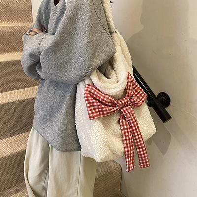 Women's Bag New Crossbody Shoulder Bag Korean Ins Style Bow Plush Bag Lamb Wool Student Cloth Bag